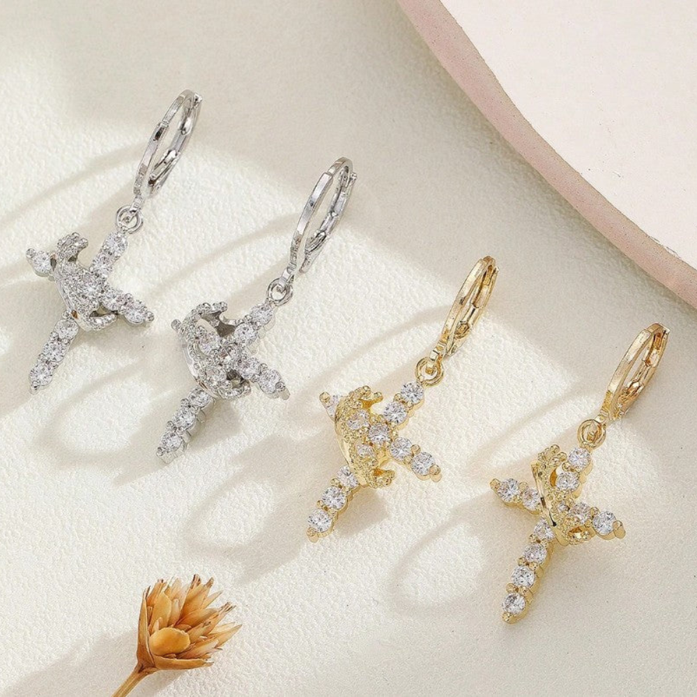 Elora Cross and Crown Earring