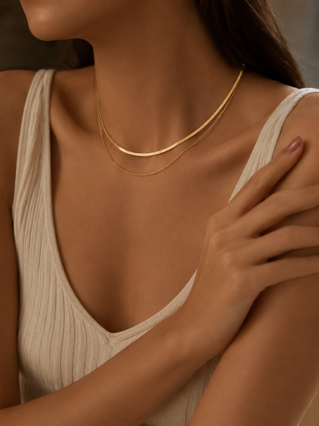 Flat Herringbone Layered Necklace