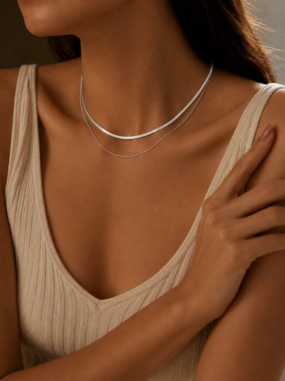 Flat Herringbone Layered Necklace