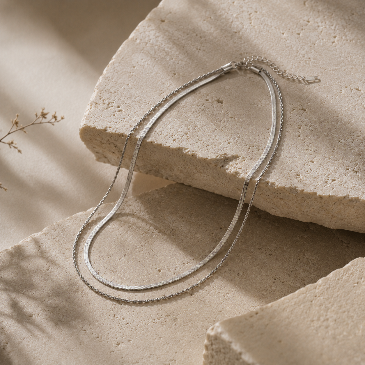 Flat Herringbone Layered Necklace