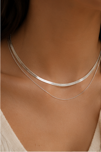 Flat Herringbone Layered Necklace